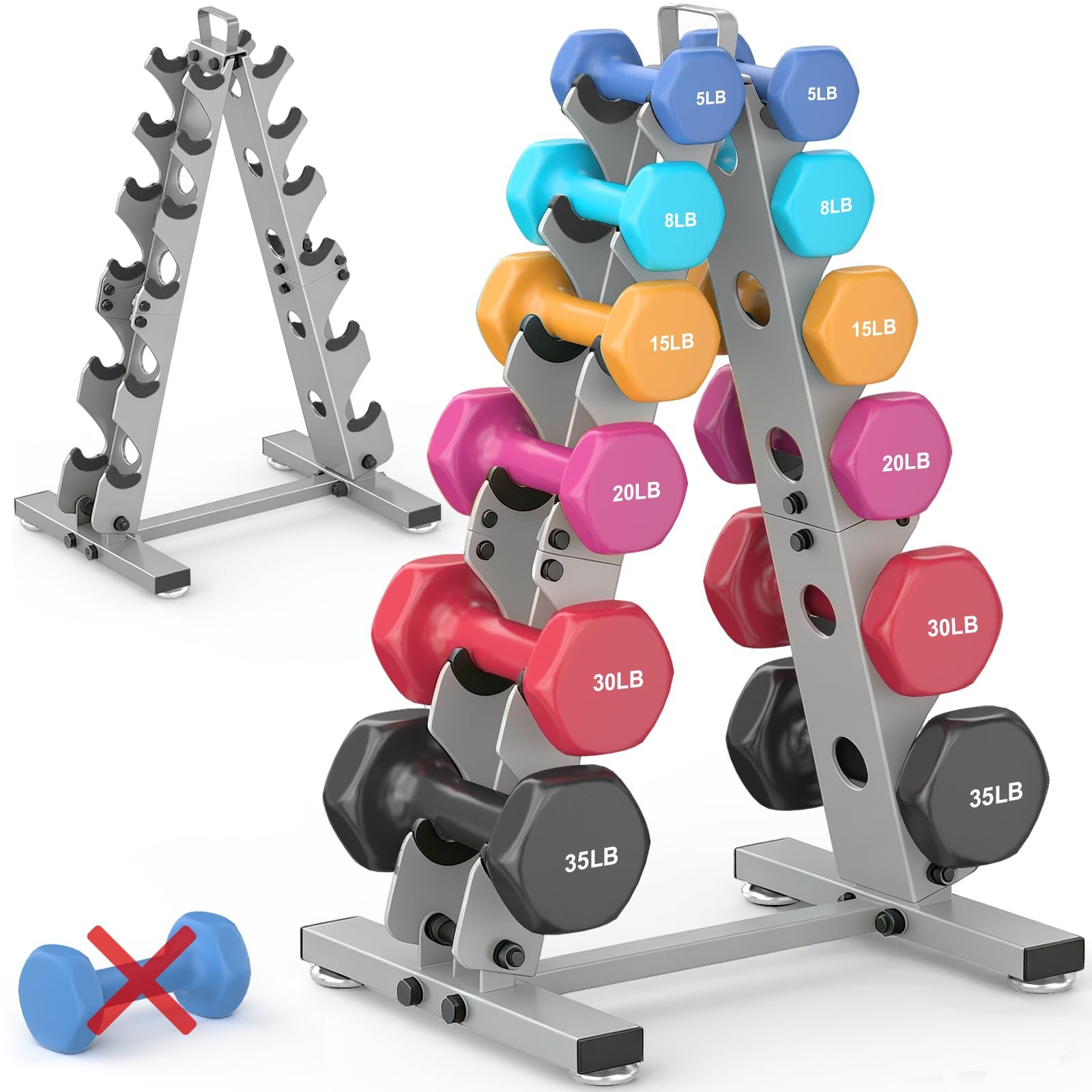 TomCare 6-Tier|5-Tier|4-Tier Dumbbell Rack Stand Only, Weight Rack for Home Gym Storage Stand for Weights Metal A-Frame Strength Training Dumbbell Holder with Handle (Dumbells not Included)