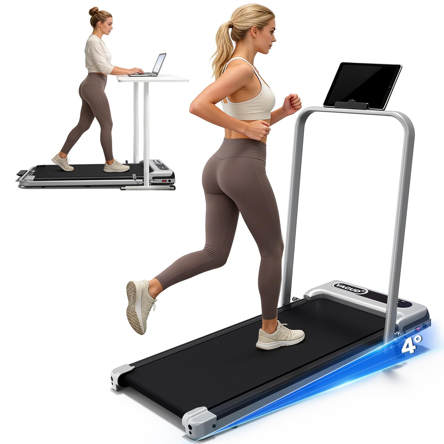 Yagud Walking Pad, Walking Pad Treadmill for Home Office, Portable Under Desk Treadmill with Remote Control and LED Display, Walking Jogging Running Machine